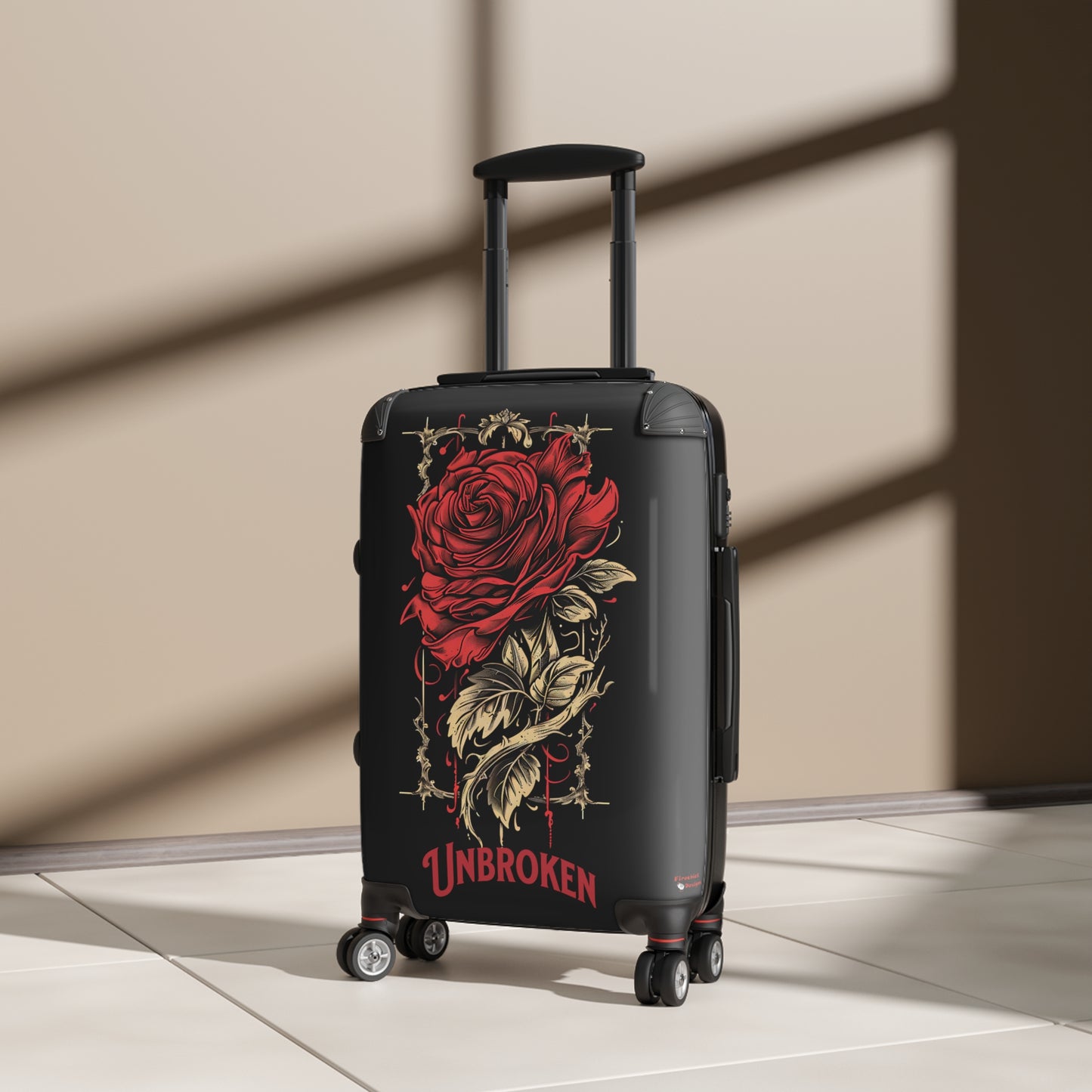 Unbroken Rose Design Hard-Shell Suitcases, Telescopic Handle, 360° Wheels, Locks, Carry-On, Medium, Large