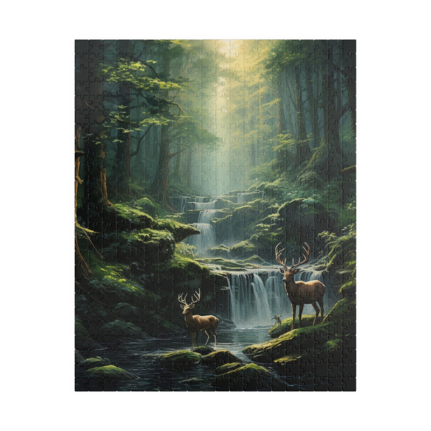 Mother Nature Puzzle (500, 1014-piece) | Natural World Earth God's Creation Deer Stag Buck Forest Woods Waterfall Stream Wild