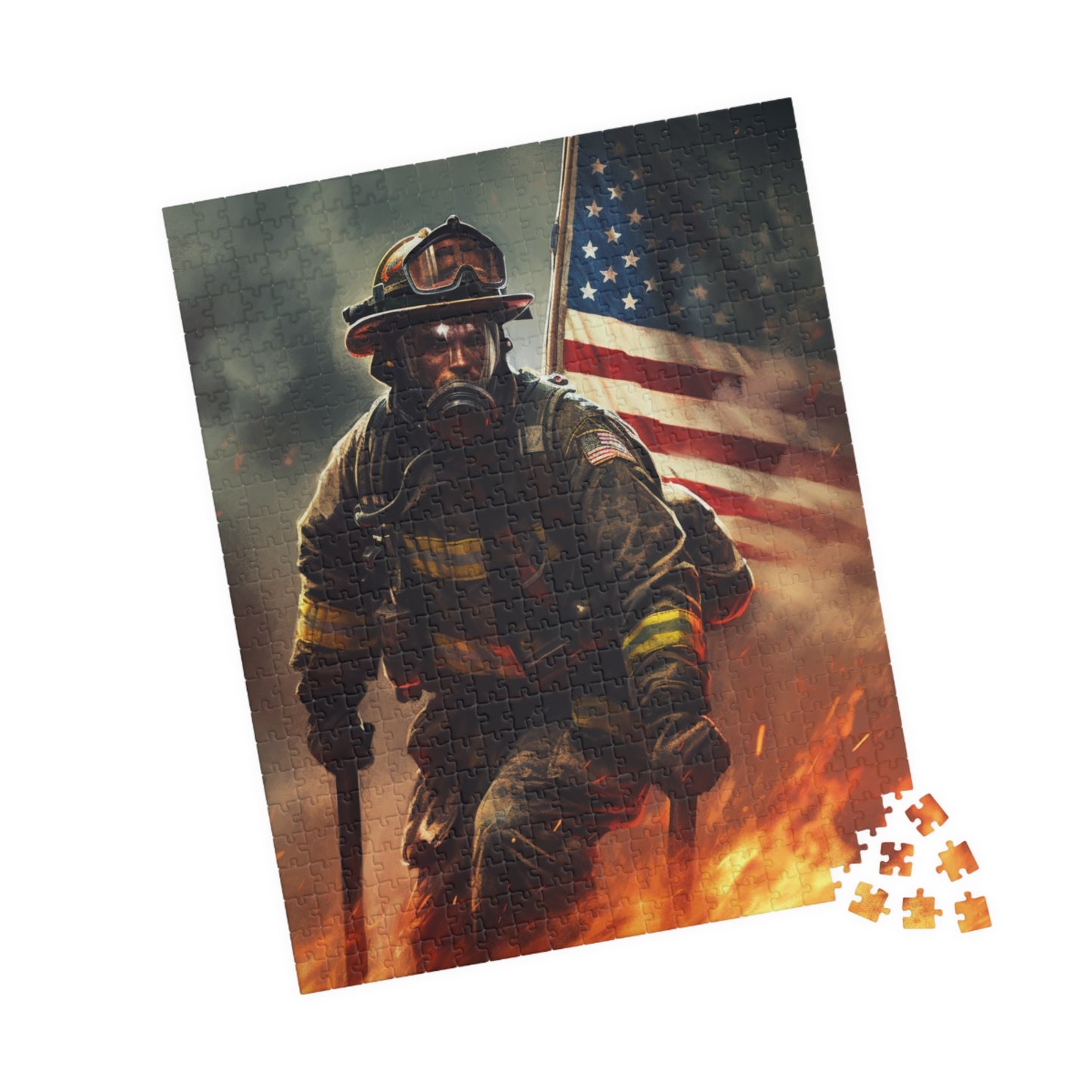 American Firefighter Puzzle (110, 252, 500, 1014-piece) by Firechick Designs | Jigsaw Fireman Usa Fire Dept Old Glory Flag America
