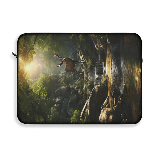 In the Wild Laptop Sleeve | Tablet Cover Deer Buck Stag Waterfall Forest Woods Nature God's Country Wilderness Computer Case Beautiful