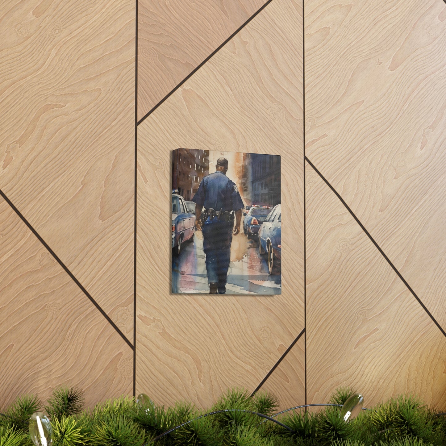 African American Police Officer #4 Canvas Gallery Wraps Watercolor Black Law Enforcement Cop America's Finest Policeman Policemen Artwork