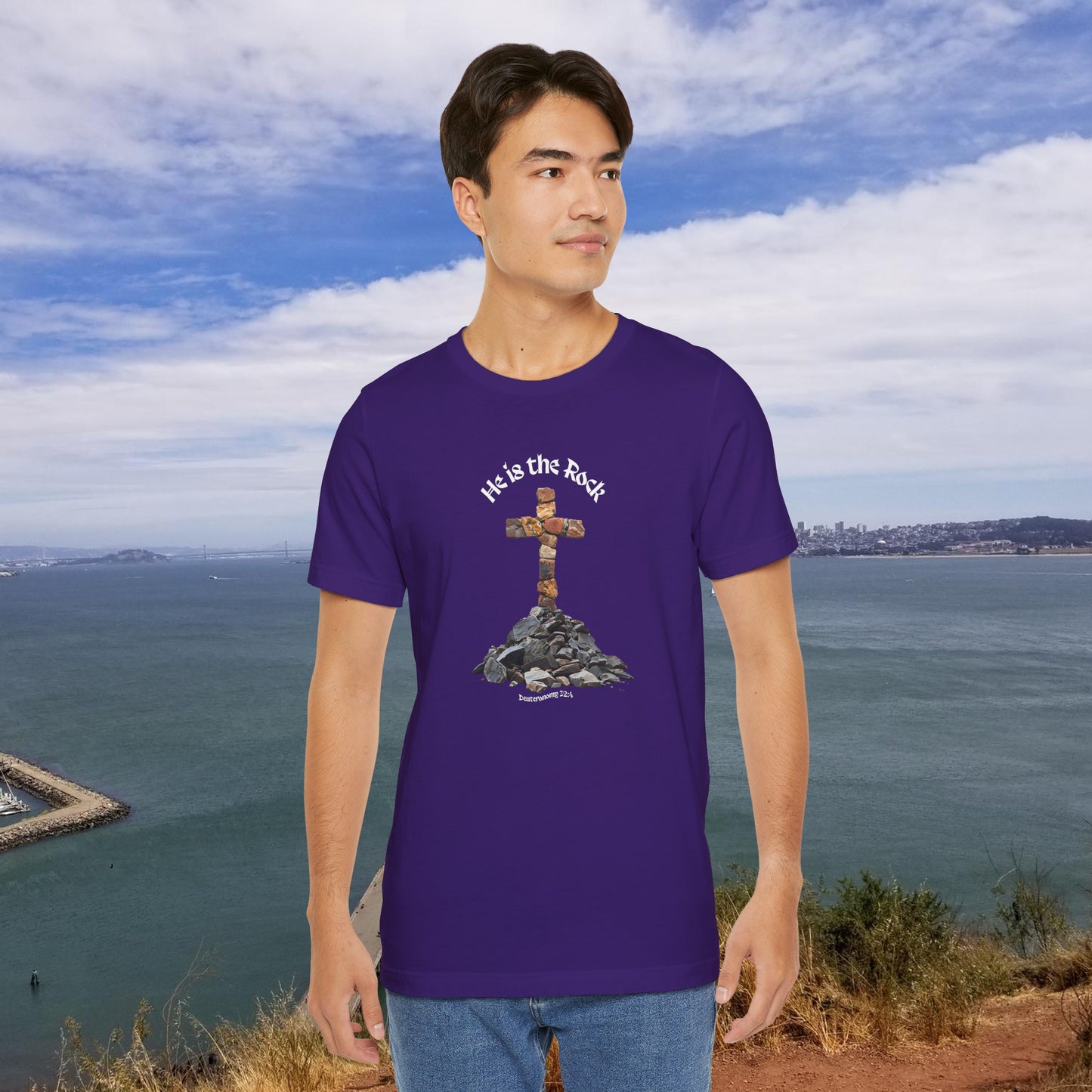 He is the Rock Cross T-Shirt, Small - XL, Solid Colors, Unisex Jersey Short Sleeve Tee