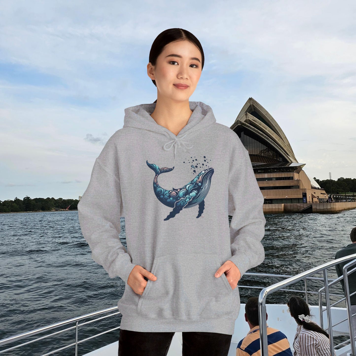 Humpback Whale Unisex Heavy Blend™ Hooded Sweatshirt | Abstract Whales Marine Mammal Blue Colorful Hoodie Ocean Animals Sea Life