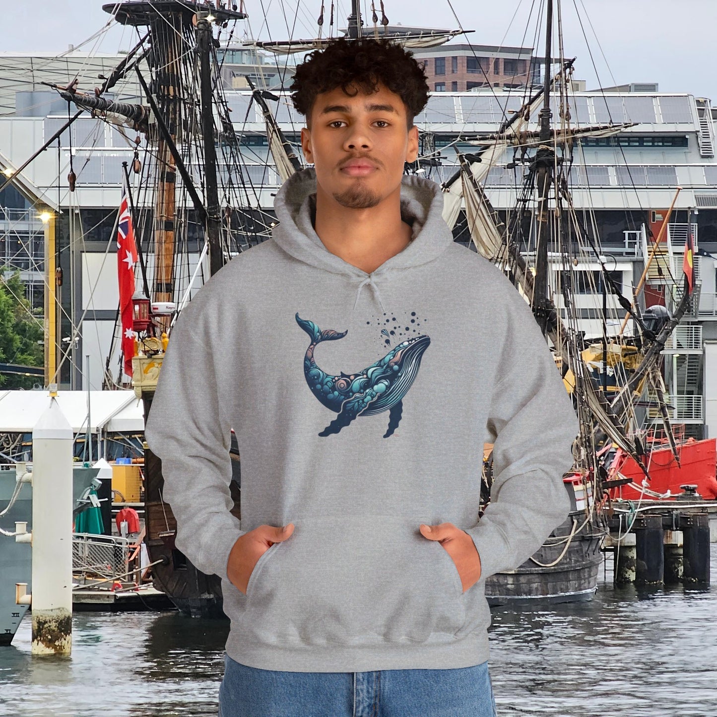 Humpback Whale Unisex Heavy Blend™ Hooded Sweatshirt | Abstract Whales Marine Mammal Blue Colorful Hoodie Ocean Animals Sea Life