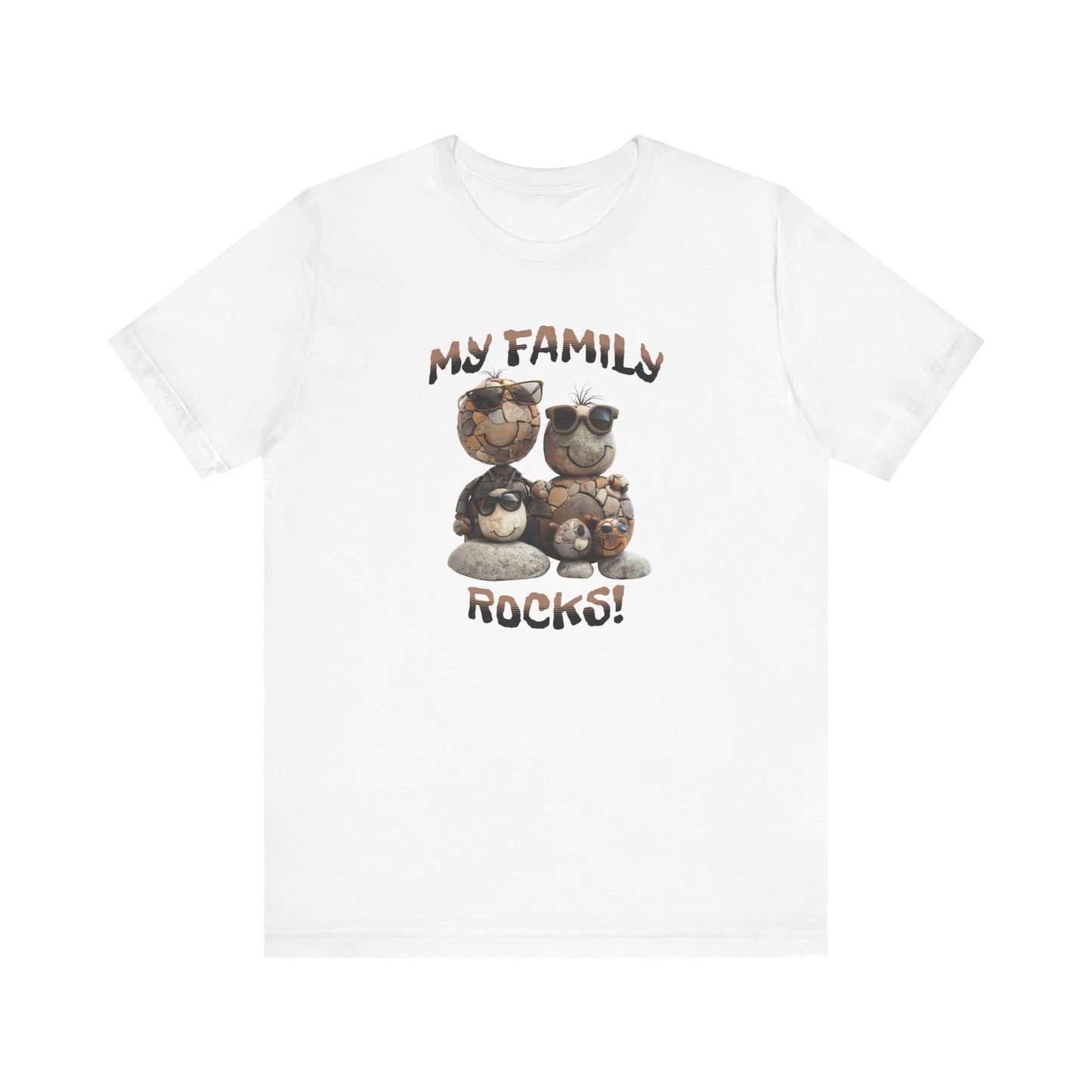 My Family Rocks! Cartoon Family T-Shirt, Short Sleeve, White or Baby Blue, Retail Fit, Cotton Blend