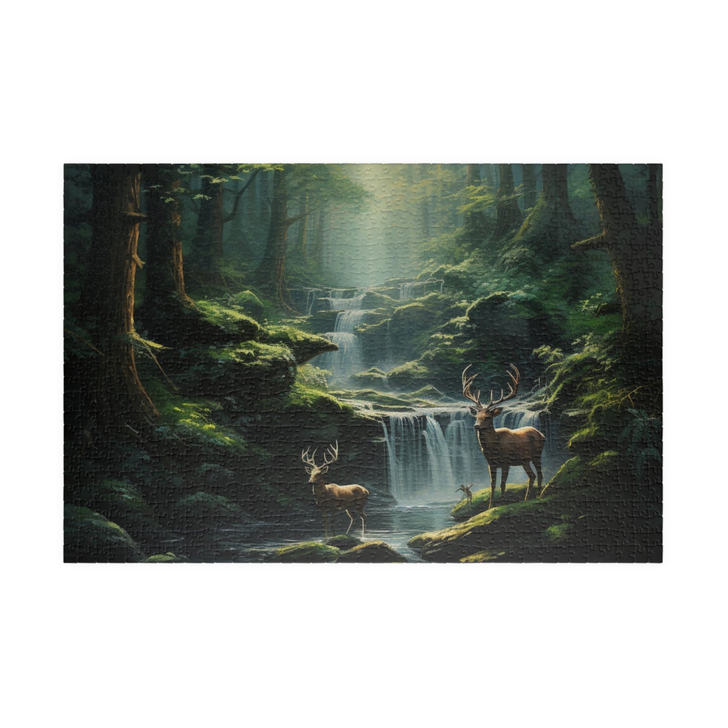 Mother Nature Puzzle (500, 1014-piece) | Natural World Earth God's Creation Deer Stag Buck Forest Woods Waterfall Stream Wild