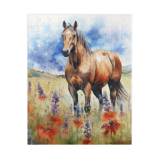 American Quarter Horse Puzzle in Wildflowers (110, 252, 520, 1014-piece) Equestrian Animal Equine Pony Stallion Mare Racehorse Tabletop Game Jig Saw