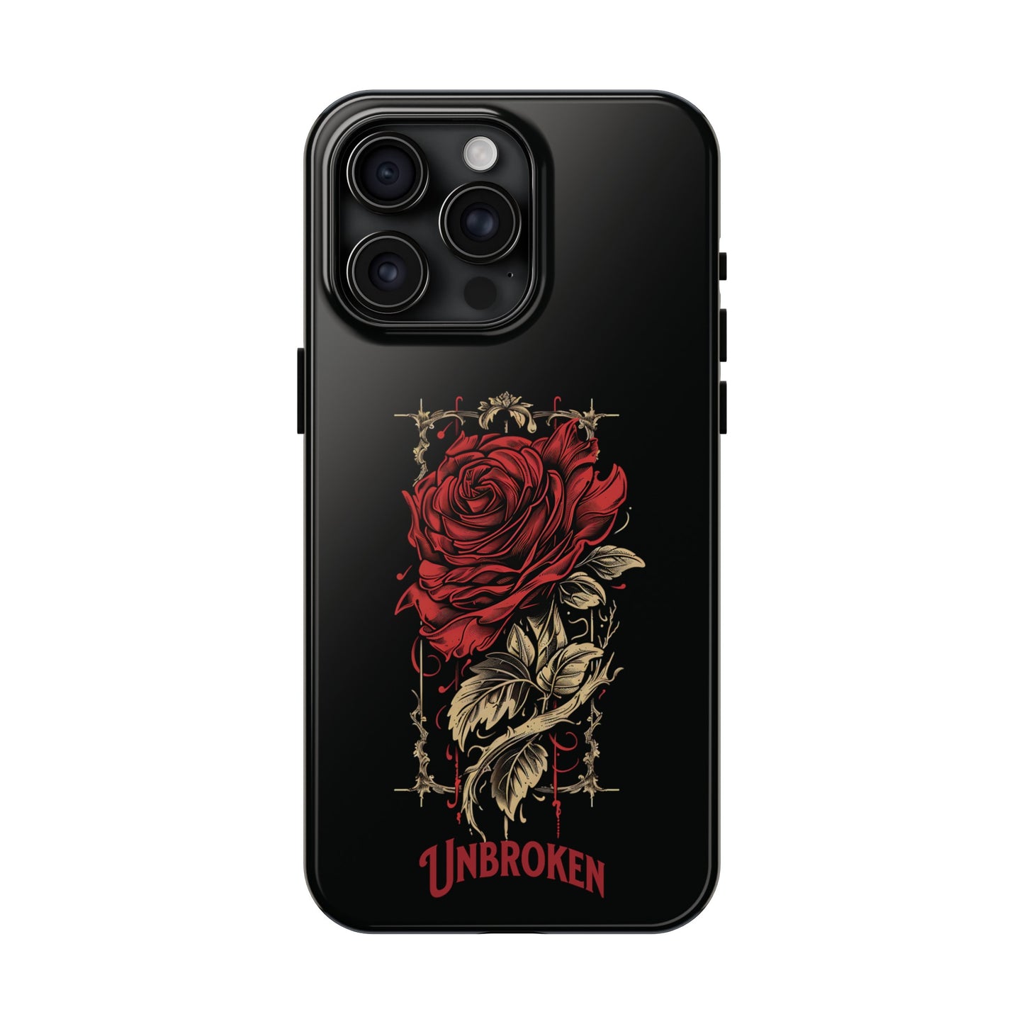 Unbroken Vintage Rose Design Tough Cases for iPhone 15, 15 Pro, 15 Plus, 15 Pro Max, Lightweight, Impact Resistant, 2-Piece TPU and Polycarbonate Shell