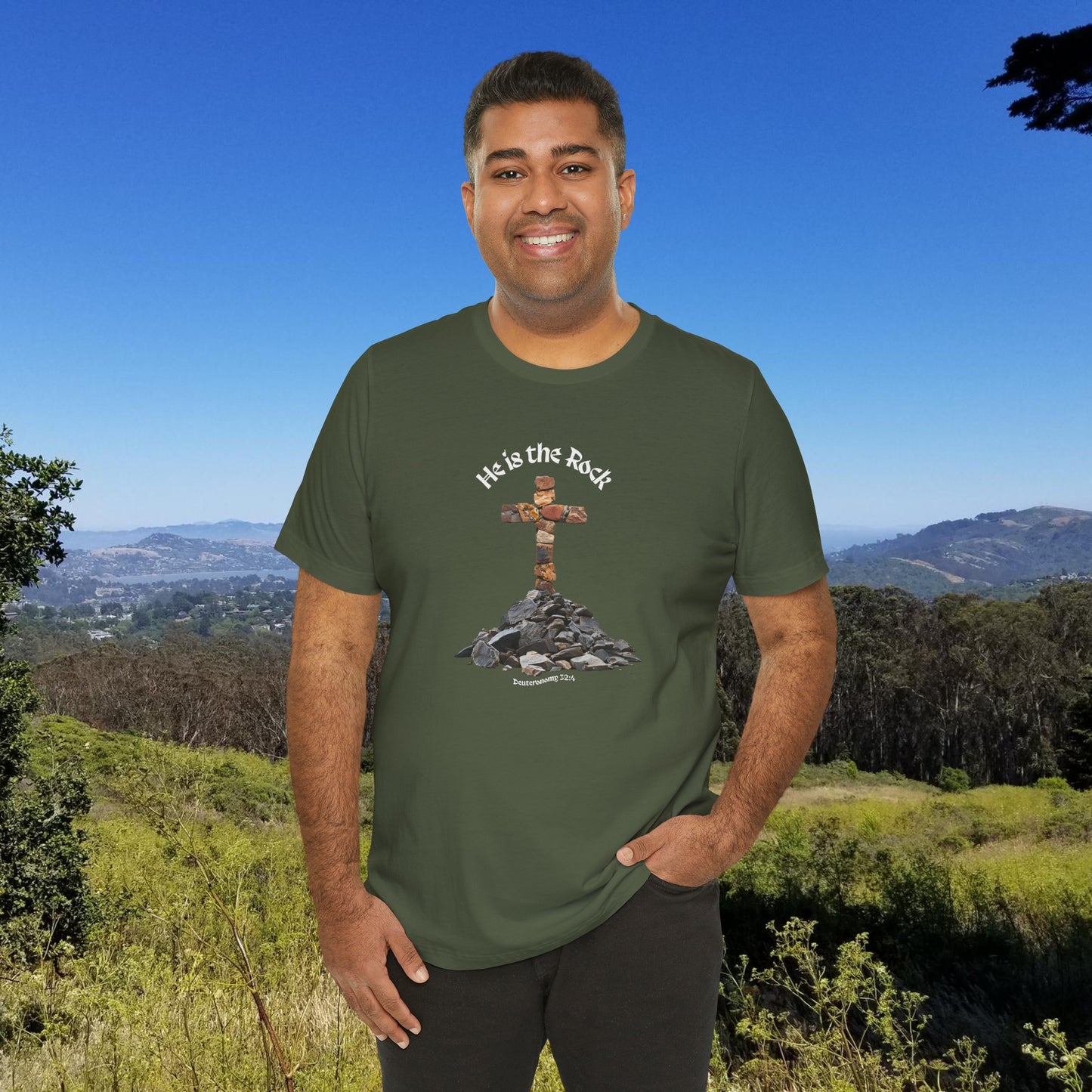 He is the Rock Cross T-Shirt, Small - XL, Solid Colors, Unisex Jersey Short Sleeve Tee