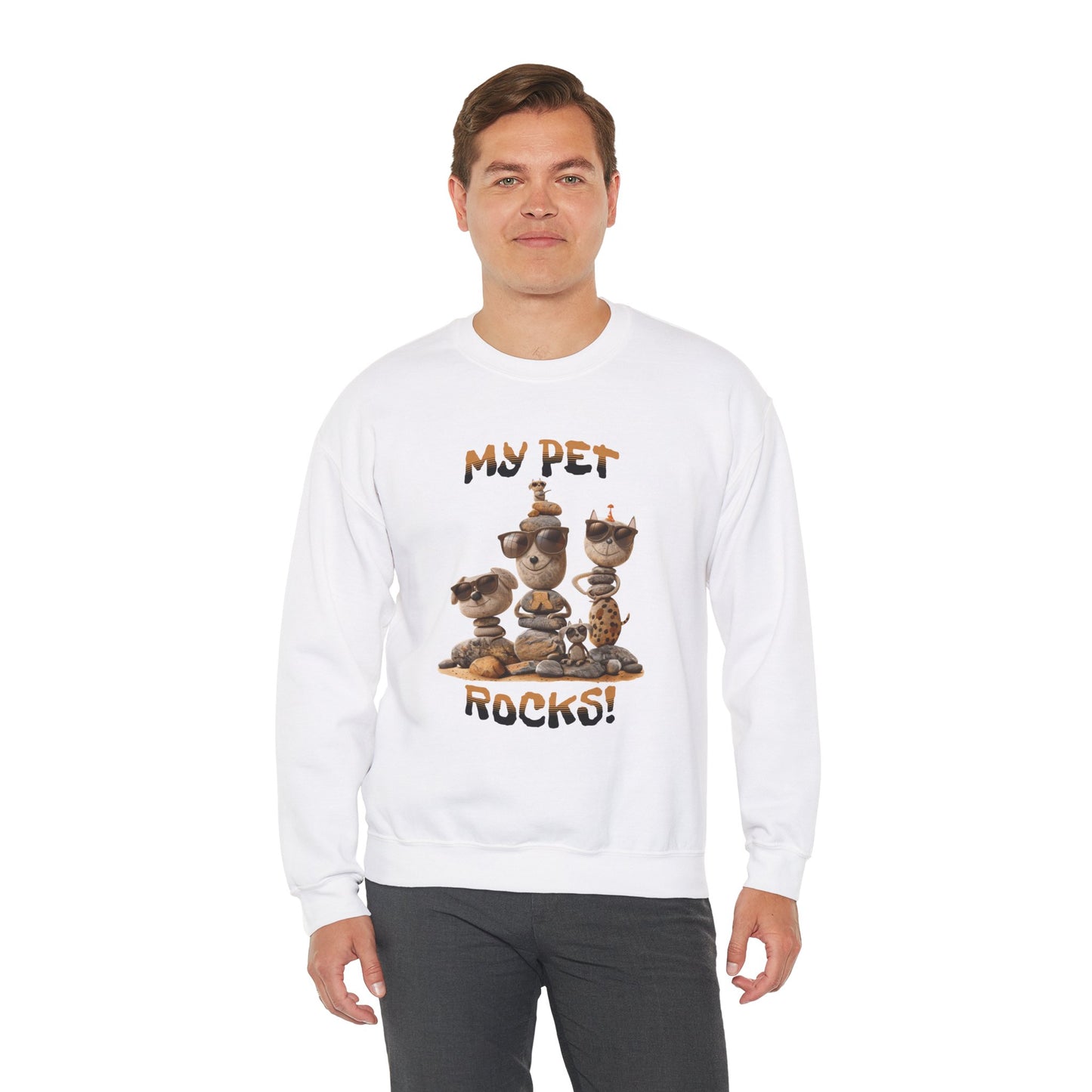 My Pet Rocks Unisex Heavy Blend™ Crewneck Sweatshirt Fun Animals Lover Dogs Cats Silly Cute Animal Print Fur Babies