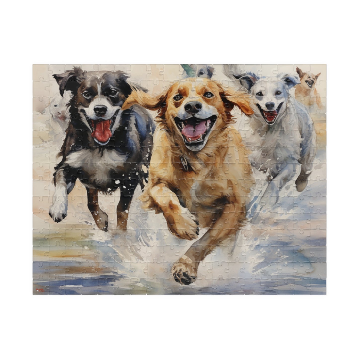 Mutts at Play Puzzle (110, 252, 500, 1014-piece) | Dogs Family Friends K9 Canine Pals Dog Buddies Pets Fur Babies Water Color Art Jig Saw