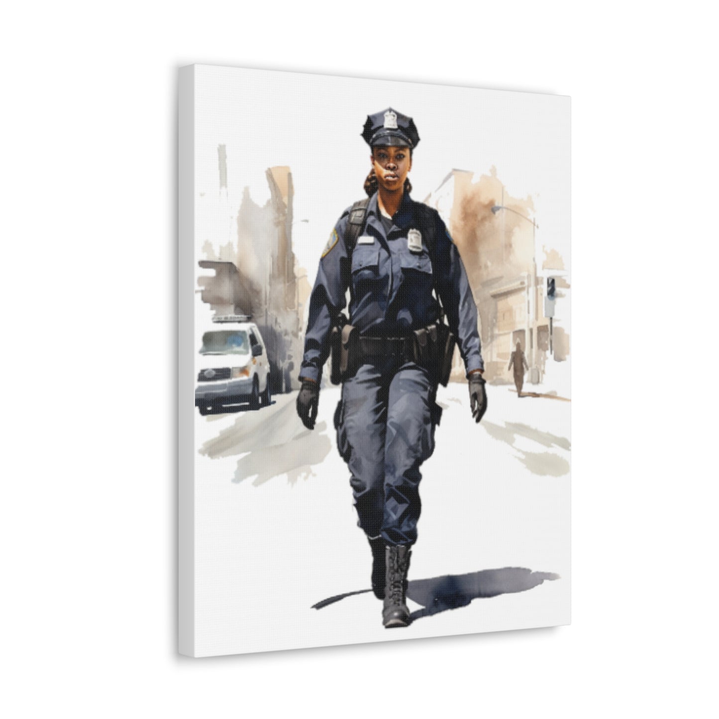 African American Police Officer Design #4 Canvas Gallery Wraps | Black Lady Female Law Enforcement Watercolor America's Finest Peace Art