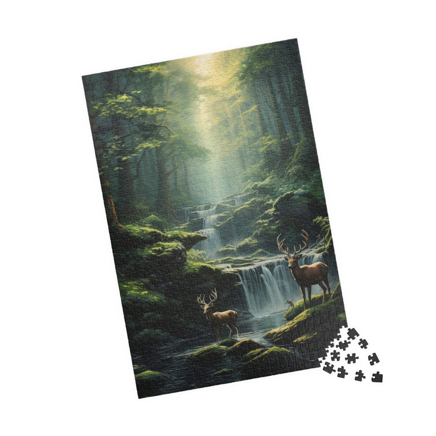 Mother Nature Puzzle (500, 1014-piece) | Natural World Earth God's Creation Deer Stag Buck Forest Woods Waterfall Stream Wild