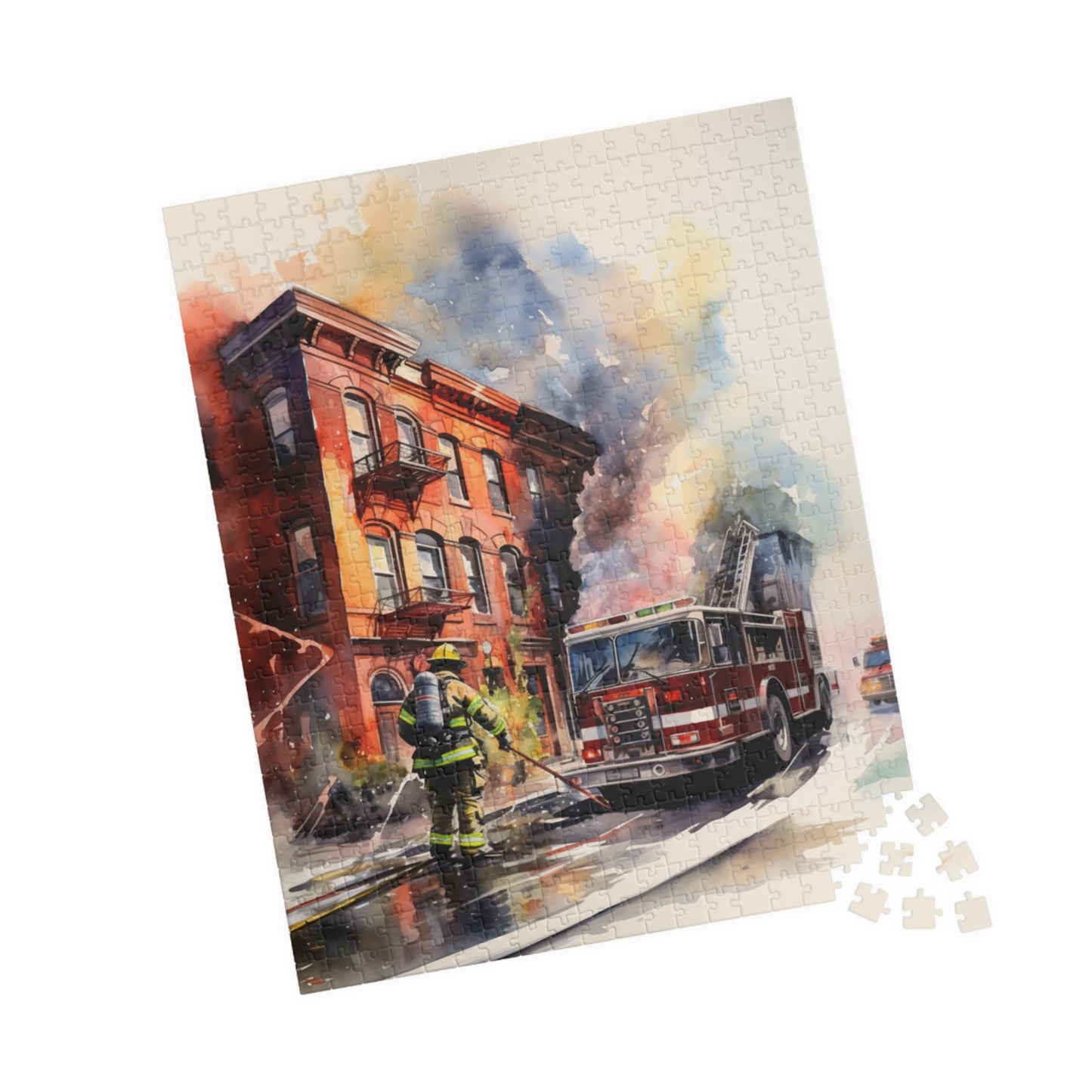 Rowhouse Fire Puzzle (500, 1014-piece) | Firefighters Fighting Fire Service Decor Collection Dept Fireman Jigsaw Game Engine