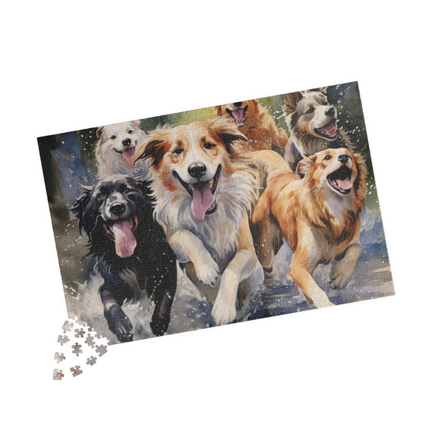 Best Friends Puzzle (110, 252, 500, 1014-piece) | Dogs K9 Canines Mutt Buddies Water Color Playing Fun Running Animal Lovers Jigsaw Jig Saw