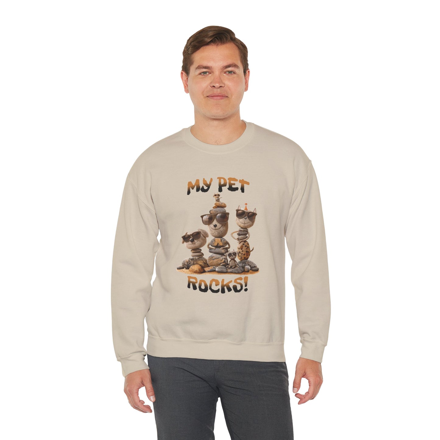 My Pet Rocks Unisex Heavy Blend™ Crewneck Sweatshirt Fun Animals Lover Dogs Cats Silly Cute Animal Print Fur Babies