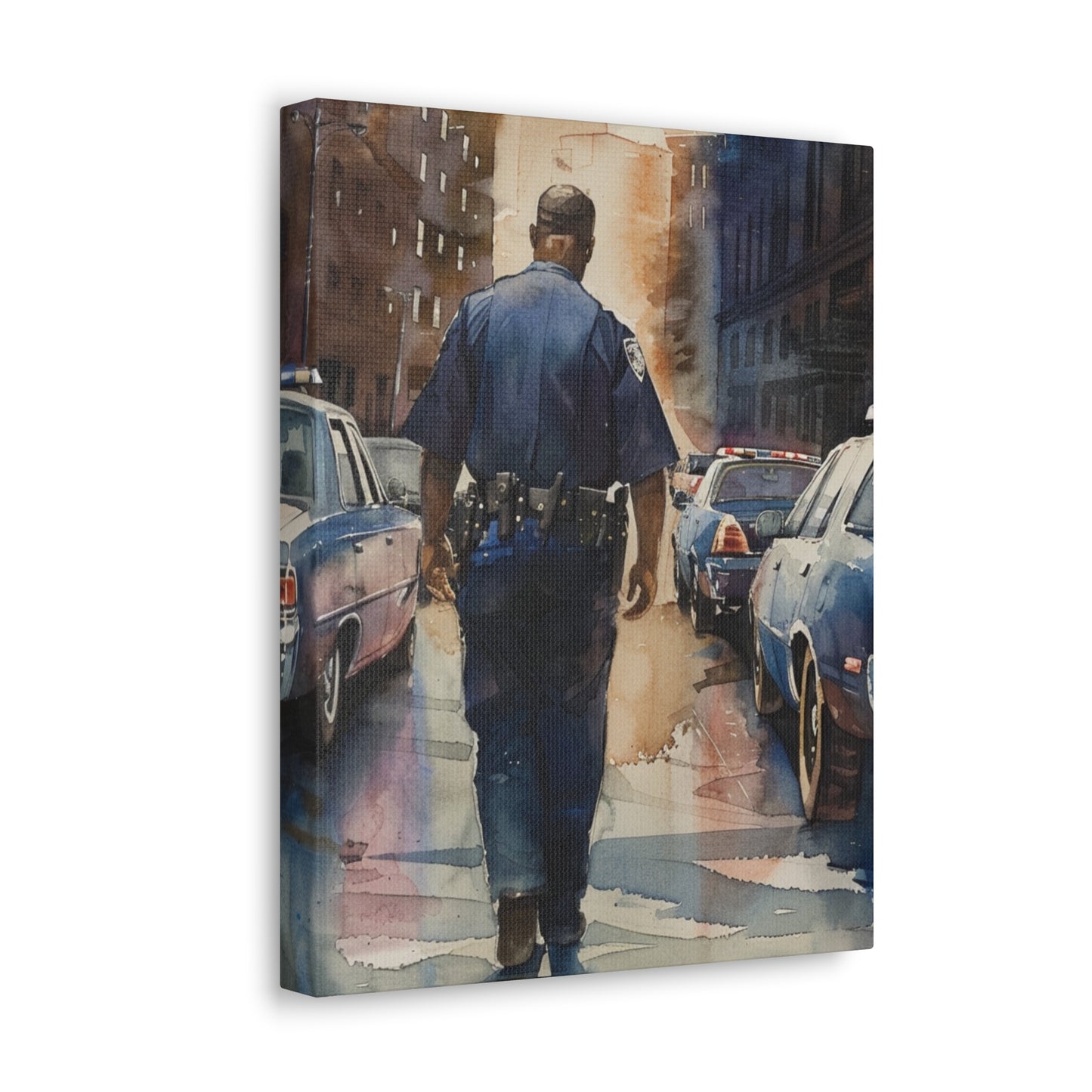 African American Police Officer #4 Canvas Gallery Wraps Watercolor Black Law Enforcement Cop America's Finest Policeman Policemen Artwork