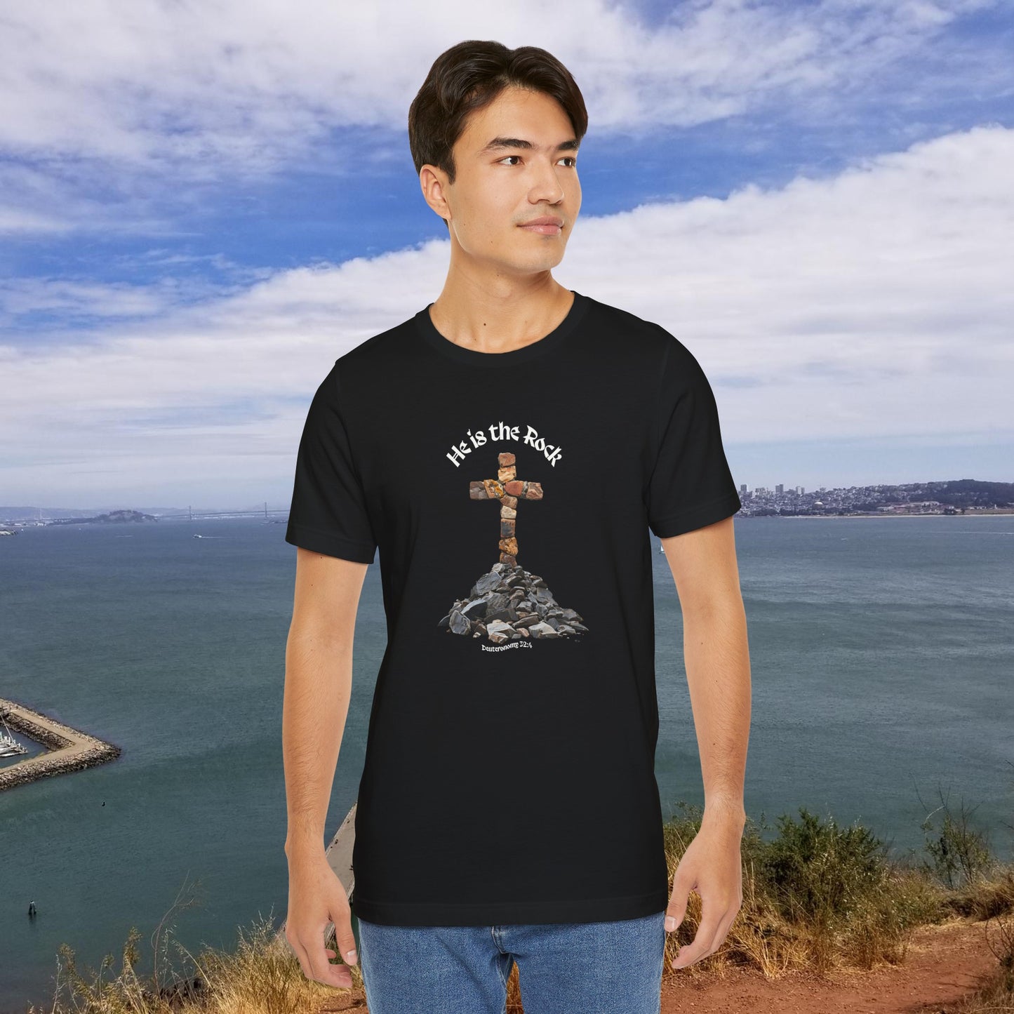 He is the Rock Cross T-Shirt, Small - XL, Solid Colors, Unisex Jersey Short Sleeve Tee