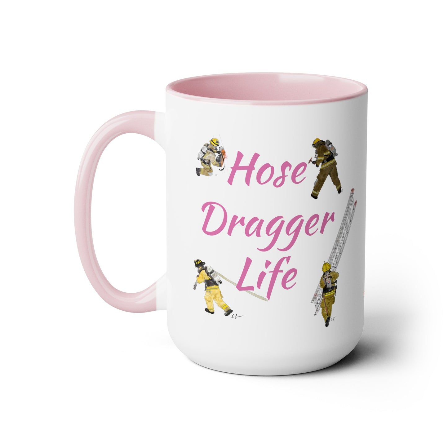 Firefighter "Hose Dragger Life" Two-Tone Coffee Mugs, 15oz Firefighters Gifts Unique Coffee Gift Mug Cup