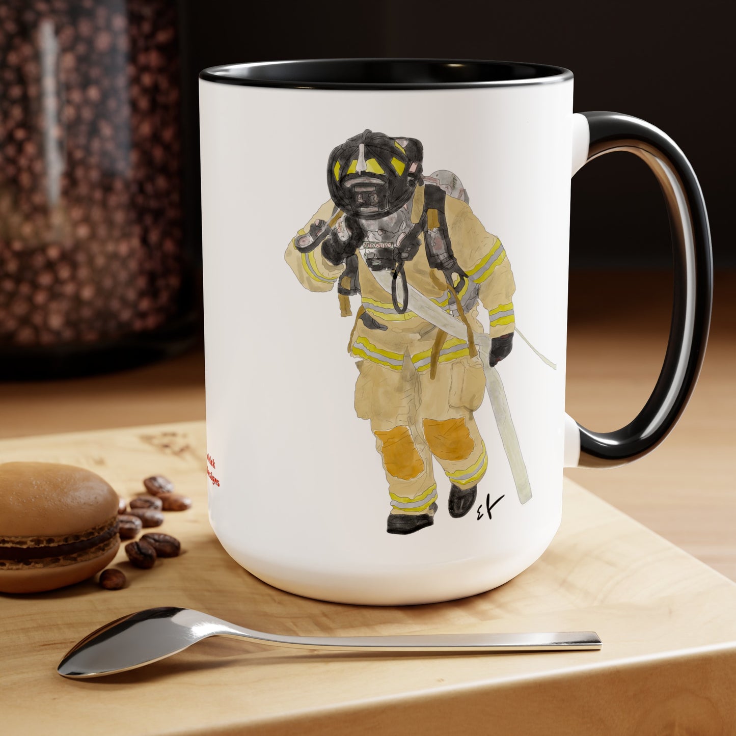 Firefighter "Hose Dragger Life" Two-Tone Coffee Mugs, 15oz Firefighters Gifts Unique Coffee Gift Mug Cup