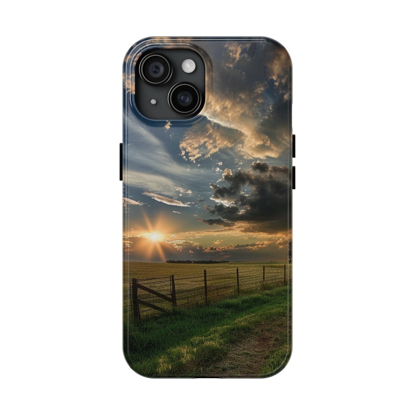 Tough iPhone 15 Series Phone Case, Scenic American Heartland Design, Polycarbonate Shell, TPU Lining, Wireless Charging Compatible