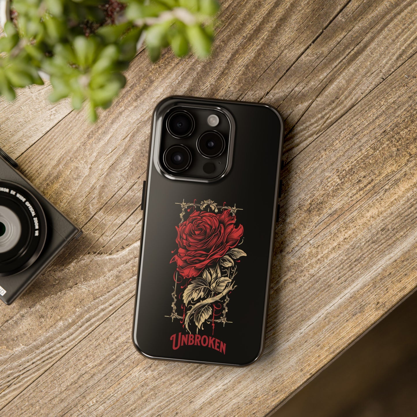 Unbroken Vintage Rose Design Tough Cases for iPhone 15, 15 Pro, 15 Plus, 15 Pro Max, Lightweight, Impact Resistant, 2-Piece TPU and Polycarbonate Shell