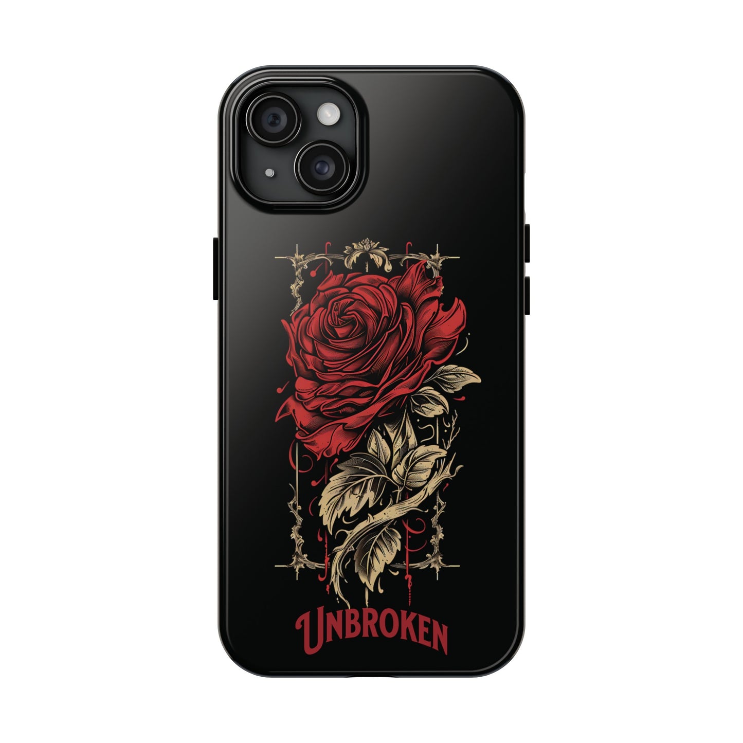 Unbroken Vintage Rose Design Tough Cases for iPhone 15, 15 Pro, 15 Plus, 15 Pro Max, Lightweight, Impact Resistant, 2-Piece TPU and Polycarbonate Shell