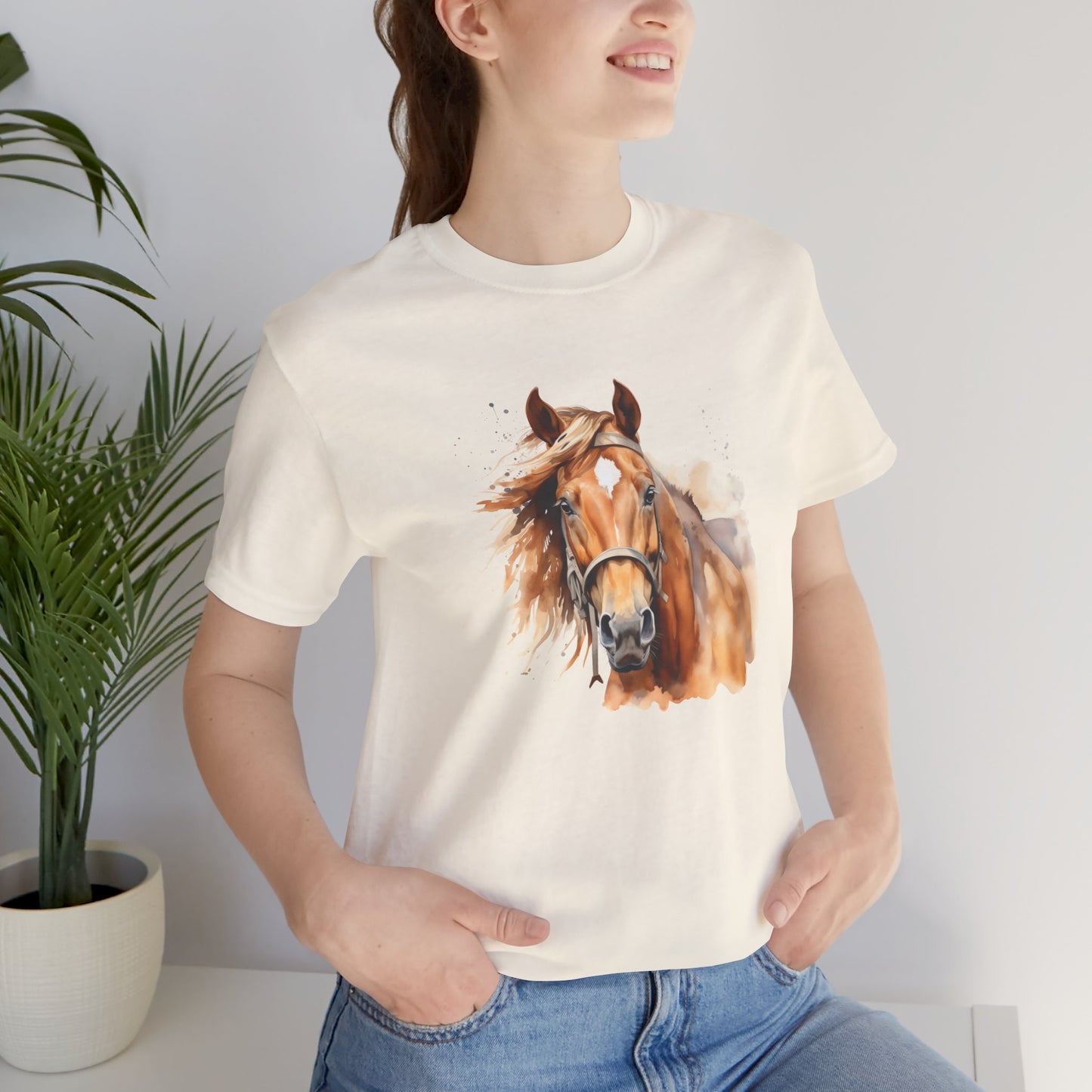 Horse Print T-Shirt, Short Sleeve, White or Natural, Ring-Spun Cotton, Horse Image, Comfort Fit, American Quarter Horse