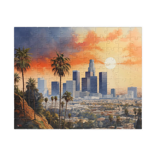 Los Angeles Watercolor Puzzle (110, 252, 520, 1014-piece) LA City of Angels Jig Saw Painting Sunset Cityscape Skyline Hollywood Family Games