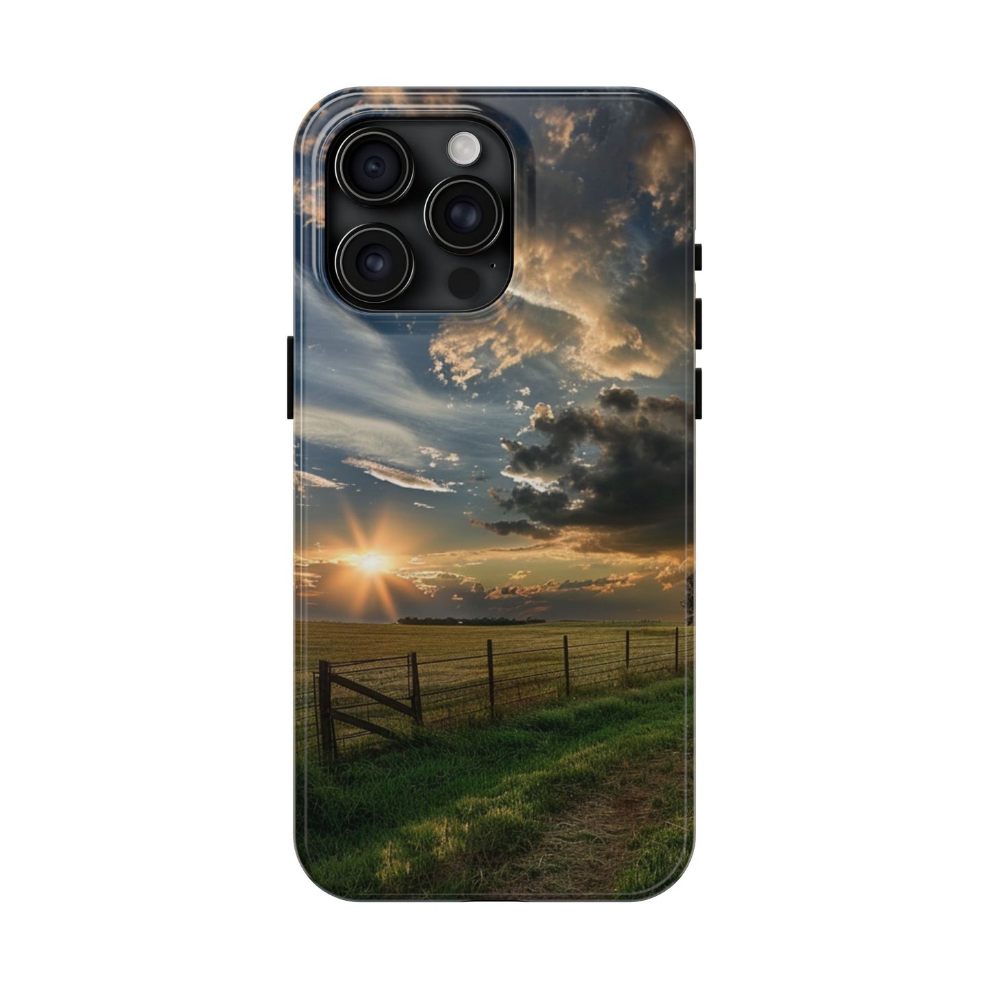 Tough iPhone 15 Series Phone Case, Scenic American Heartland Design, Polycarbonate Shell, TPU Lining, Wireless Charging Compatible