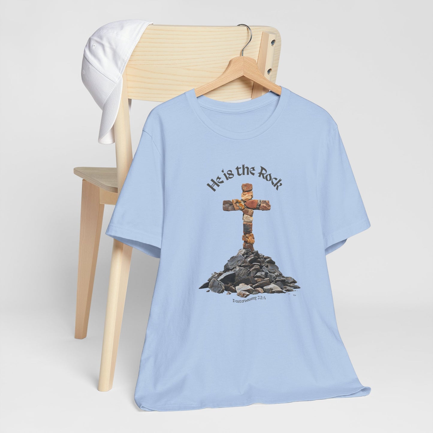 He is the Rock Cross T-Shirt, Small - XL, White or Solid Colors, Unisex Jersey Short Sleeve