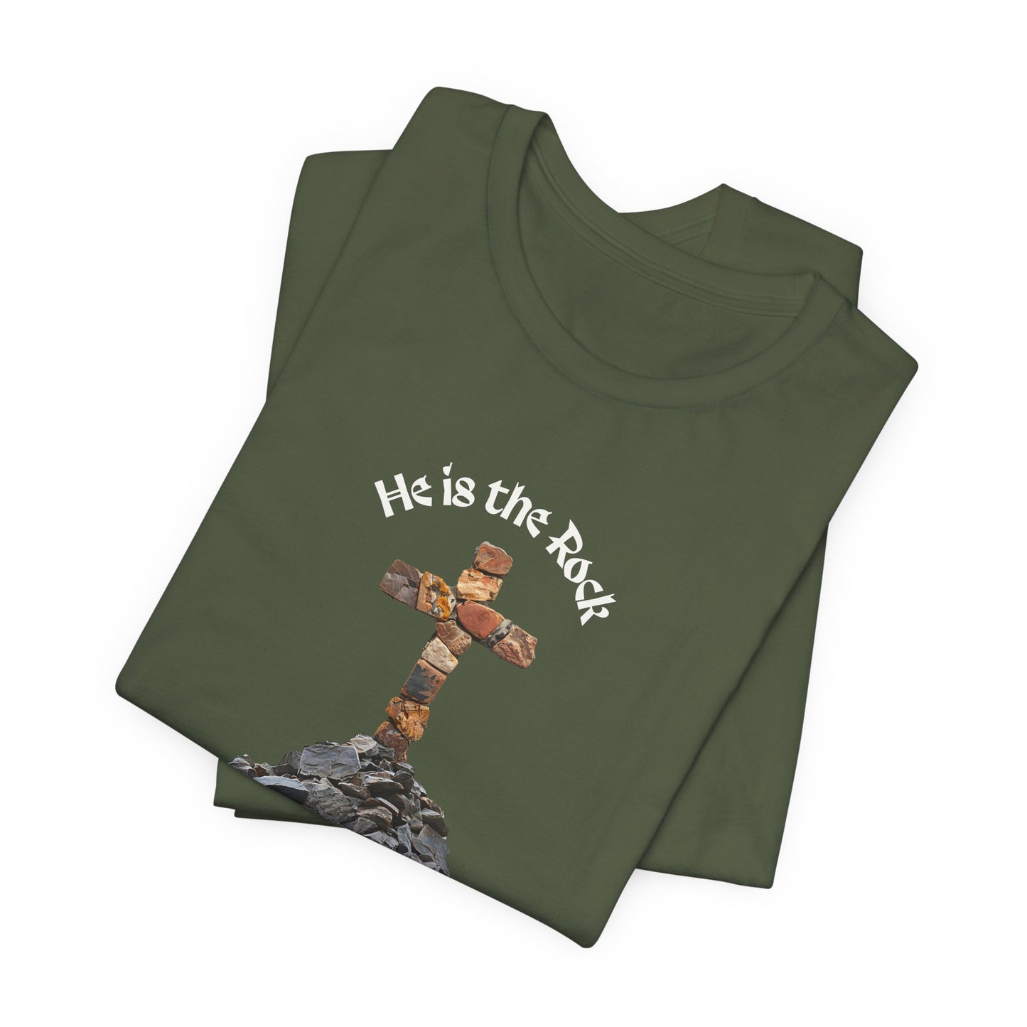 He is the Rock Cross T-Shirt, Small - XL, Solid Colors, Unisex Jersey Short Sleeve Tee