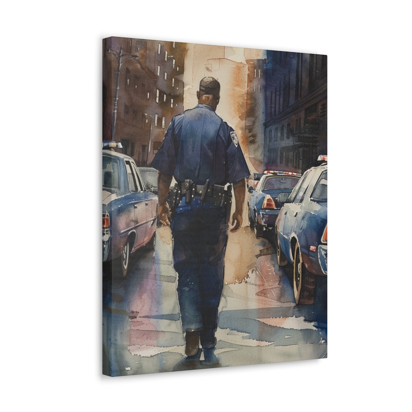 African American Police Officer #4 Canvas Gallery Wraps Watercolor Black Law Enforcement Cop America's Finest Policeman Policemen Artwork