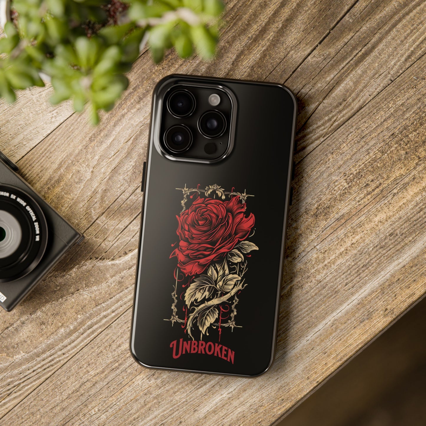 Unbroken Vintage Rose Design Tough Cases for iPhone 15, 15 Pro, 15 Plus, 15 Pro Max, Lightweight, Impact Resistant, 2-Piece TPU and Polycarbonate Shell