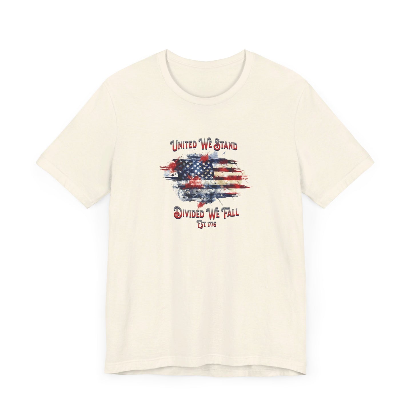 United We Stand Divided We Fall Est. 1776 American Flag Print, Bella+Canvas Unisex Jersey Short Sleeve Tee