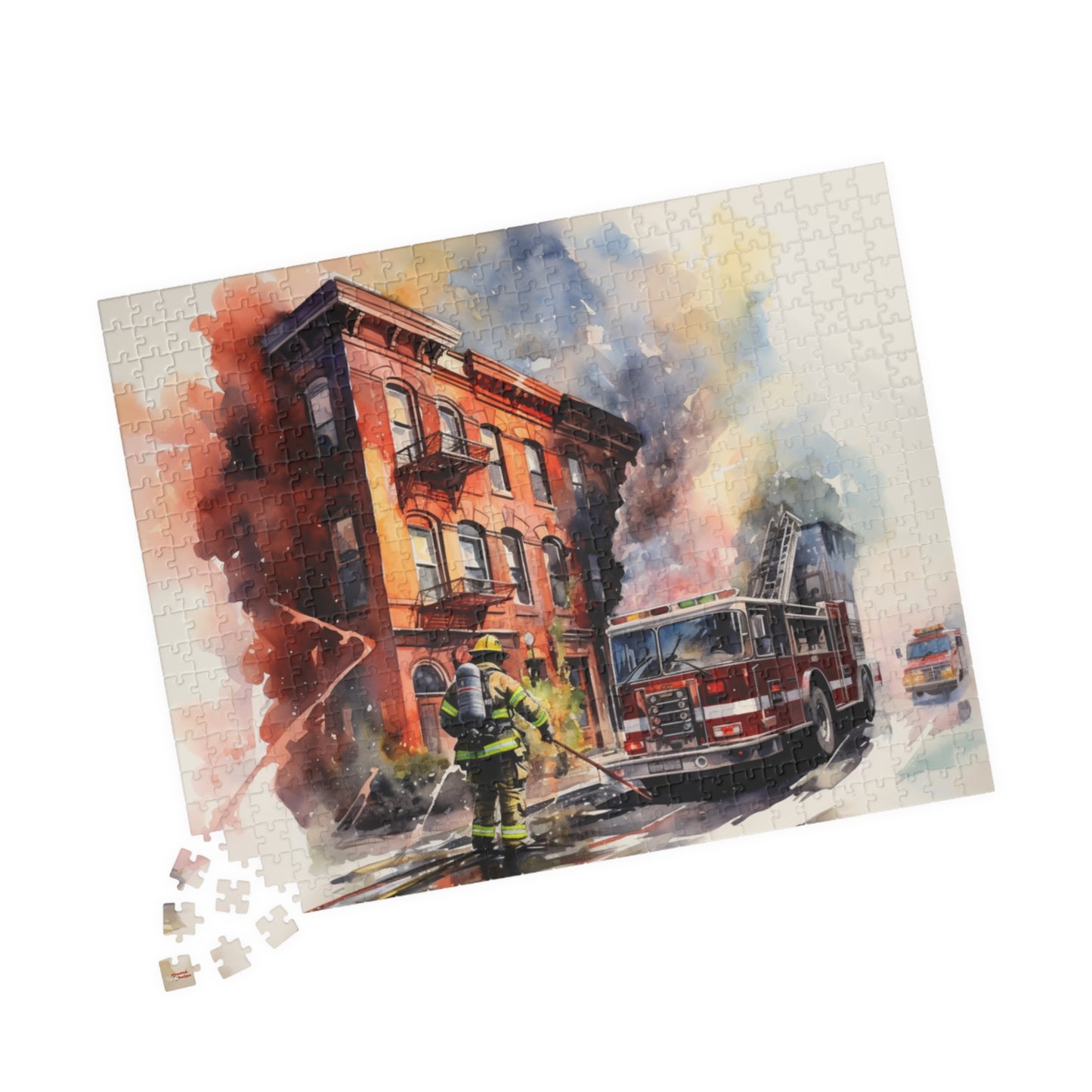 Rowhouse Fire Puzzle (500, 1014-piece) | Firefighters Fighting Fire Service Decor Collection Dept Fireman Jigsaw Game Engine