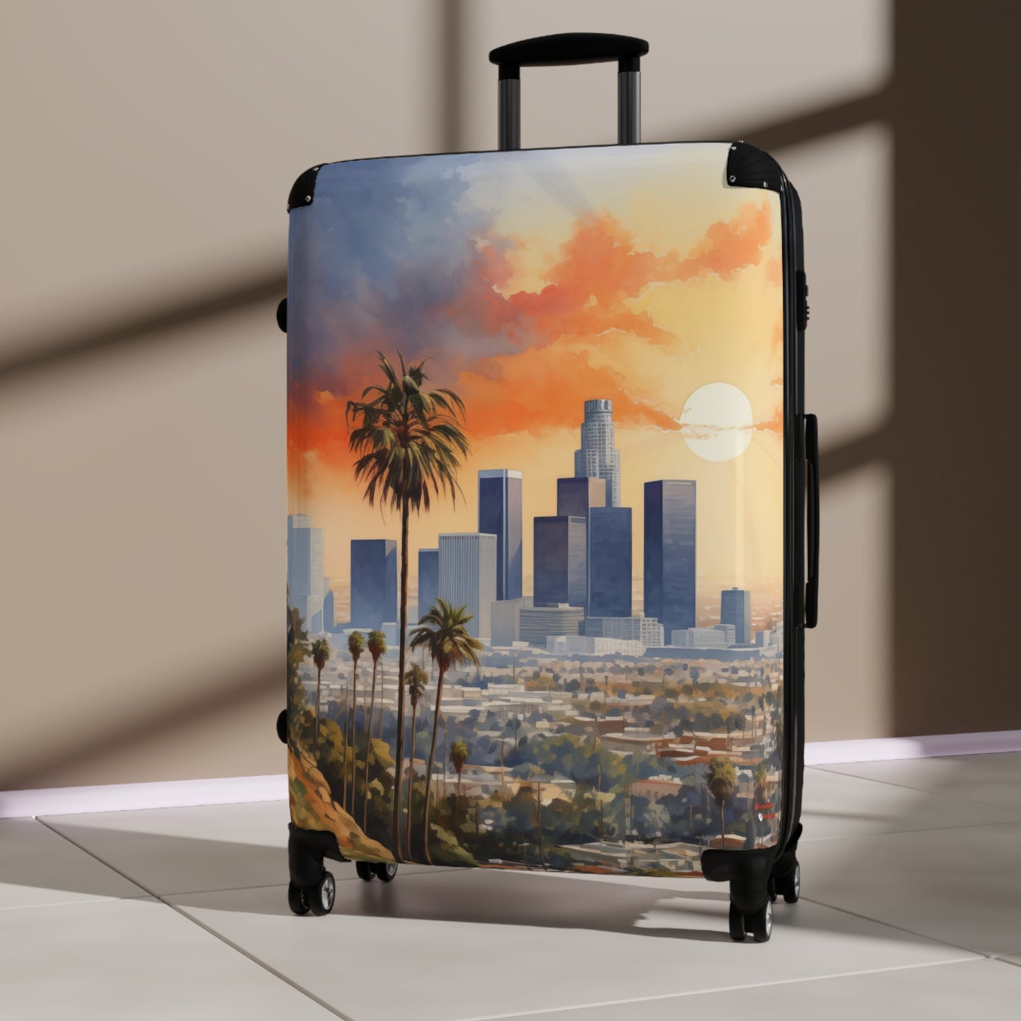 Los Angeles Suitcase | Cityscape Skyline City of Angels Bag Duffle Carry-On Watercolor Traveler California Sunset CA Garment Suit Case