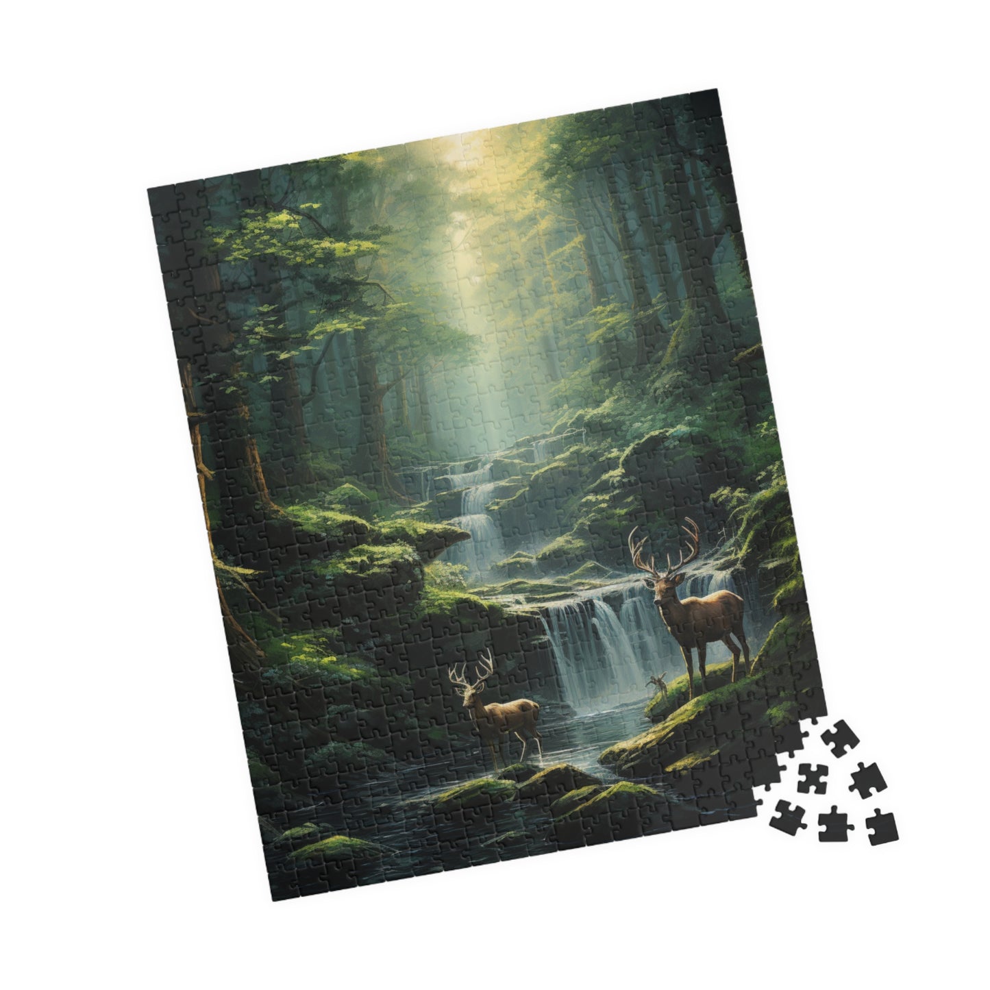 Mother Nature Puzzle (500, 1014-piece) | Natural World Earth God's Creation Deer Stag Buck Forest Woods Waterfall Stream Wild