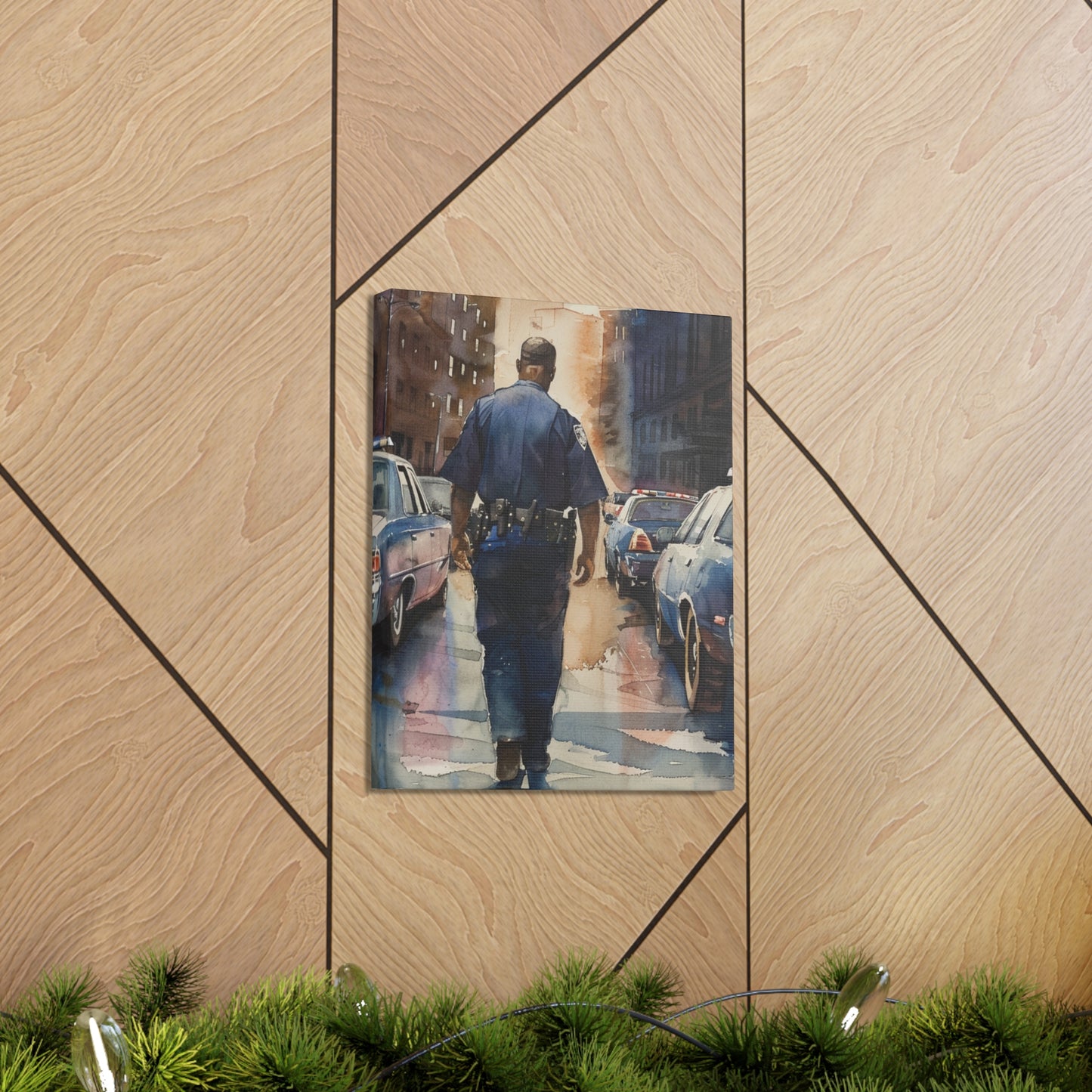 African American Police Officer #4 Canvas Gallery Wraps Watercolor Black Law Enforcement Cop America's Finest Policeman Policemen Artwork