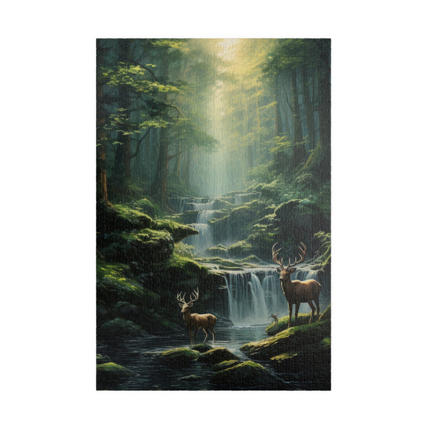 Mother Nature Puzzle (500, 1014-piece) | Natural World Earth God's Creation Deer Stag Buck Forest Woods Waterfall Stream Wild