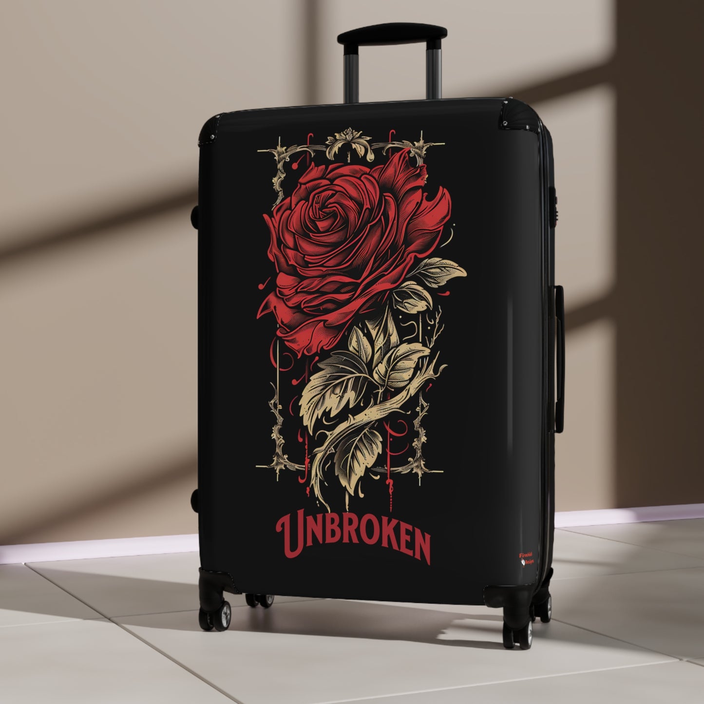 Unbroken Rose Design Hard-Shell Suitcases, Telescopic Handle, 360° Wheels, Locks, Carry-On, Medium, Large