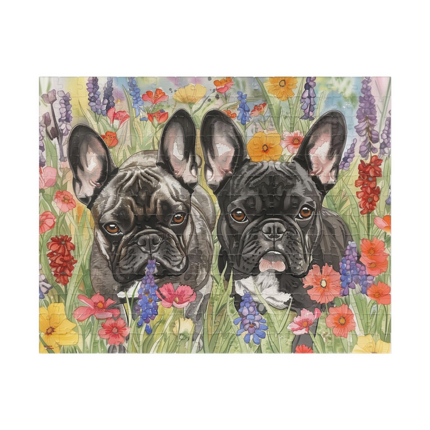 French Bulldogs Puzzle #4(110, 252, 520, 1014-piece) Wildflowers Watercolor Jig Saw Family Pet K9 Canine Friend Buddy Tabletop Game 1000 500