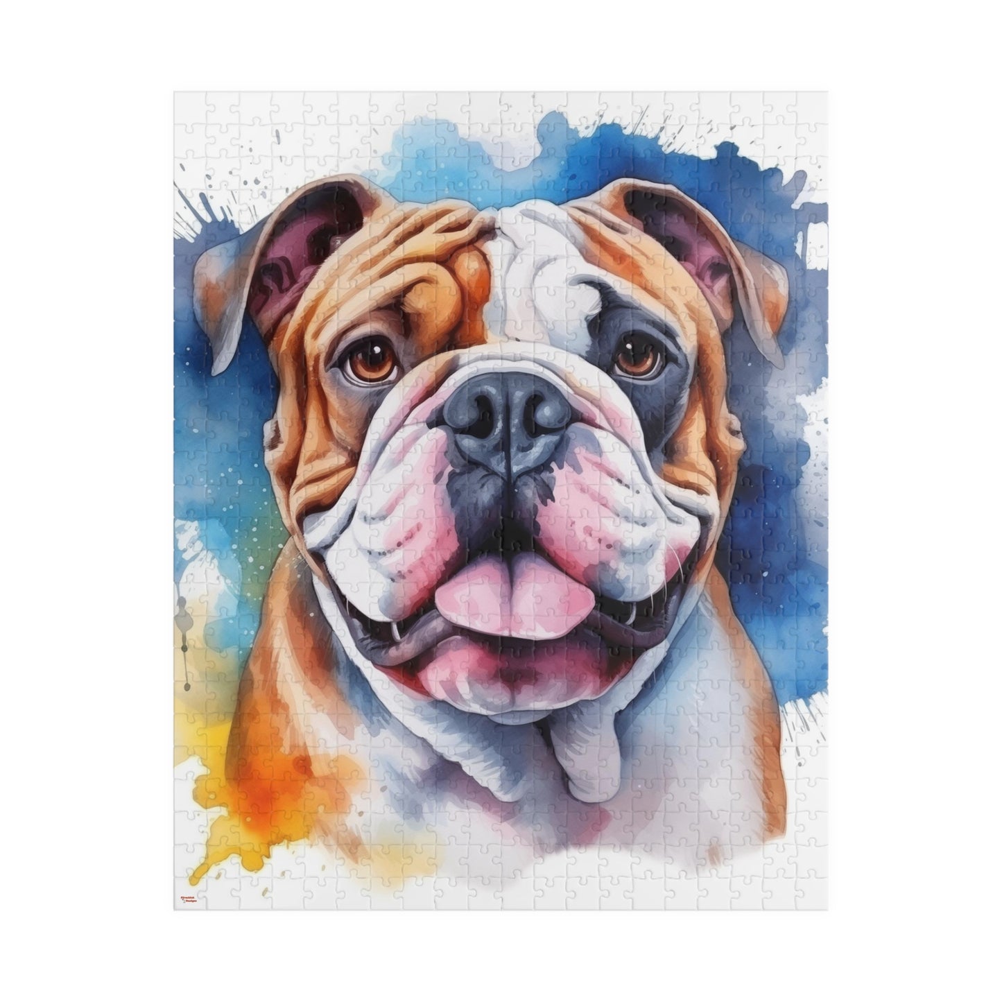 Bulldog Jigsaw Puzzle, Watercolor Portrait (110, 252, 520, 1014-piece)English British Dog Family Pet K9 Canine Mastiff Puppy Puppies Tabletop Games Jig Saw