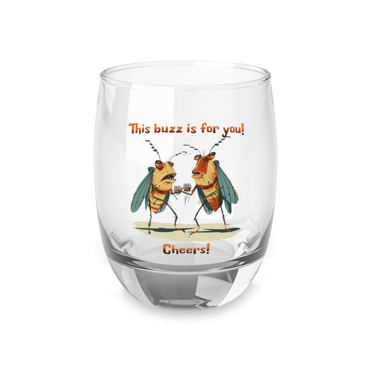 Whiskey Glass with Cicada Cartoon Print, 6oz (0.17L), Cheers! This Buzz Is for You, Bourbon Glass