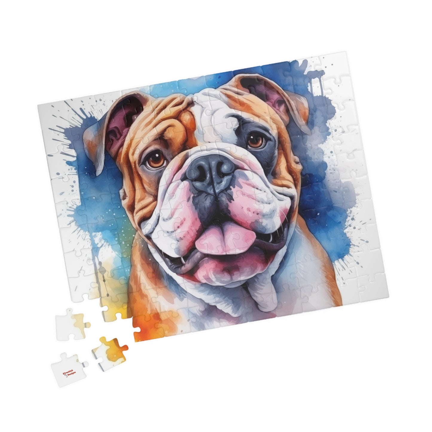 Bulldog Jigsaw Puzzle, Watercolor Portrait (110, 252, 520, 1014-piece)English British Dog Family Pet K9 Canine Mastiff Puppy Puppies Tabletop Games Jig Saw