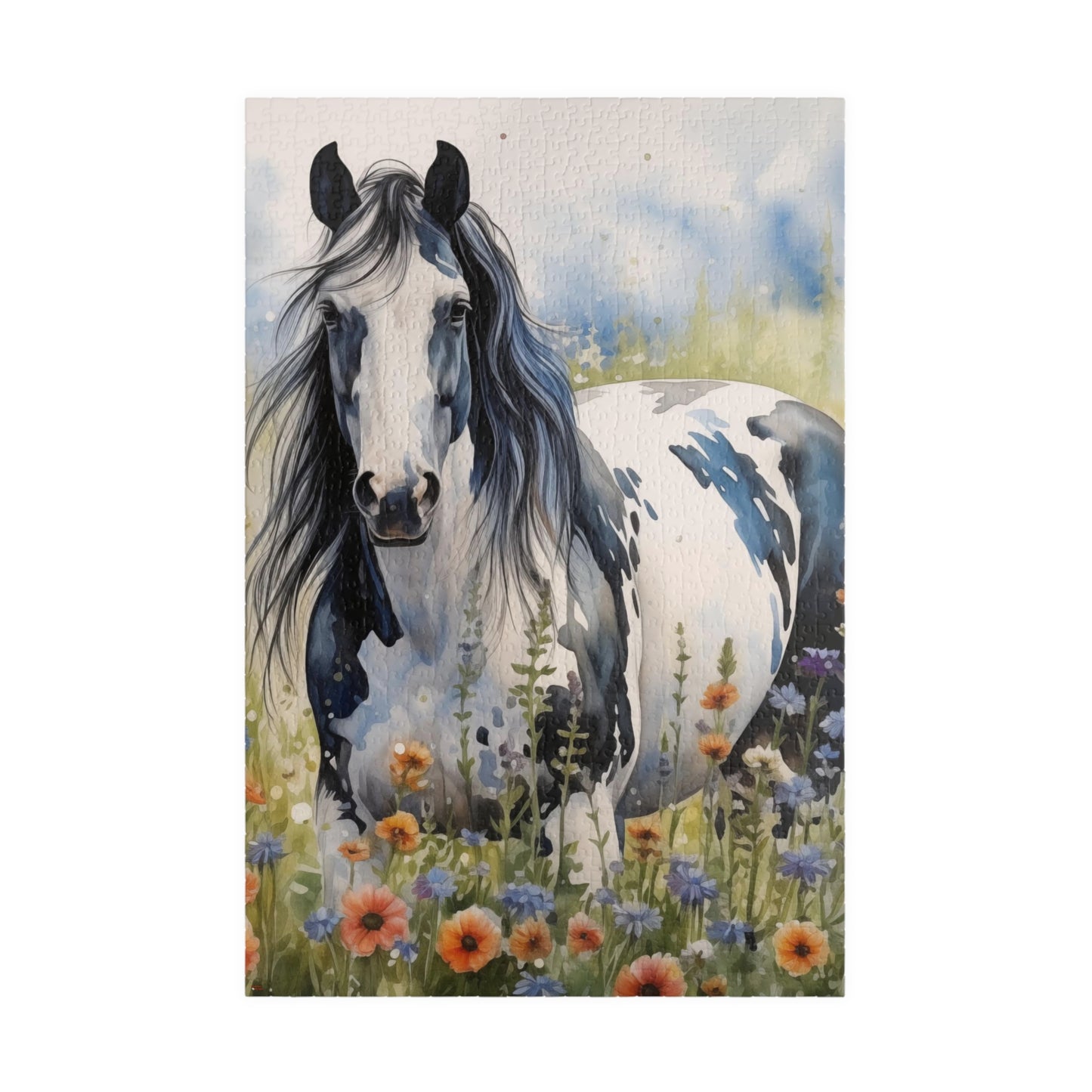 American Paint Horse Puzzle in Wildflowers Field (110, 252, 520, 1014-piece) Equine Quarter Equestrienne Pony Stallion Mare Racehorse Colt Filly Animals Steed Jig Saw