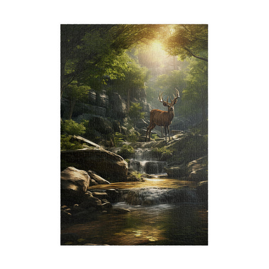 Beauty of Nature Puzzle (500, 1014-piece) |Natural World Earth God's Creation Deer Stag Buck Forest Woods Waterfall Stream Wild