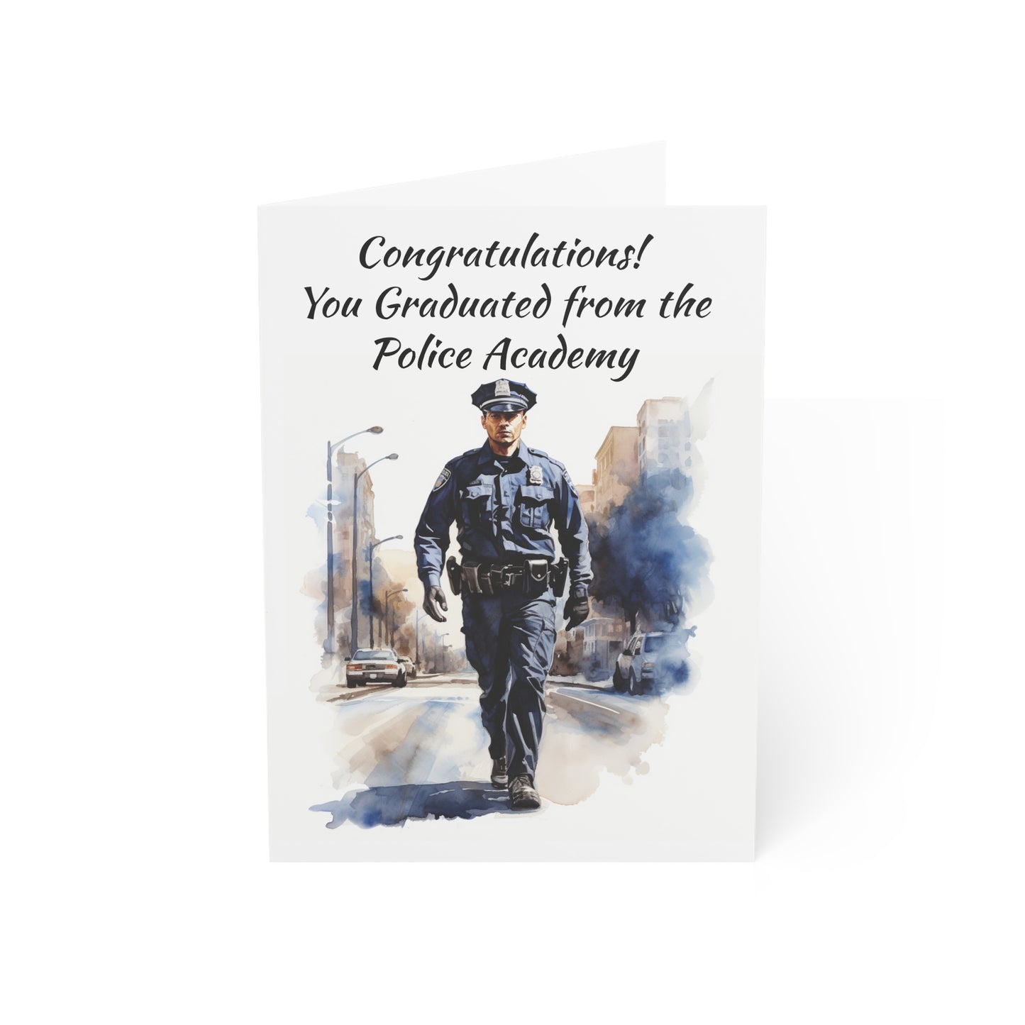 Police Academy Graduation Card, 5x7", Watercolor Officer Portraits, 4 Variations, Inspiring Message