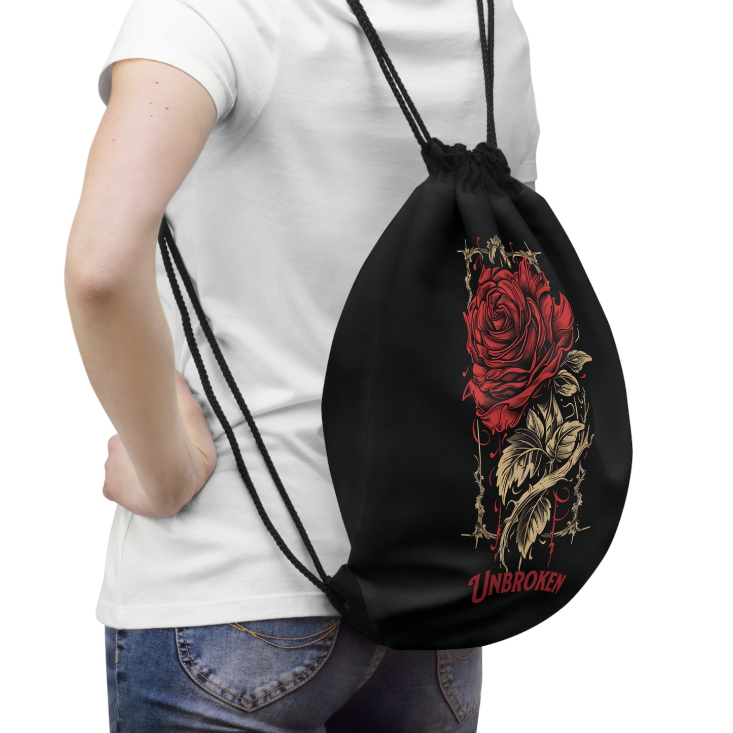 Vintage Unbroken Rose Drawstring Bag Backpack Duffle Book Bag School Bags Women backpack Unique