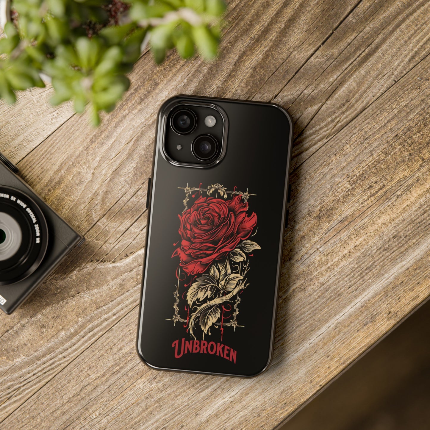 Unbroken Vintage Rose Design Tough Cases for iPhone 15, 15 Pro, 15 Plus, 15 Pro Max, Lightweight, Impact Resistant, 2-Piece TPU and Polycarbonate Shell